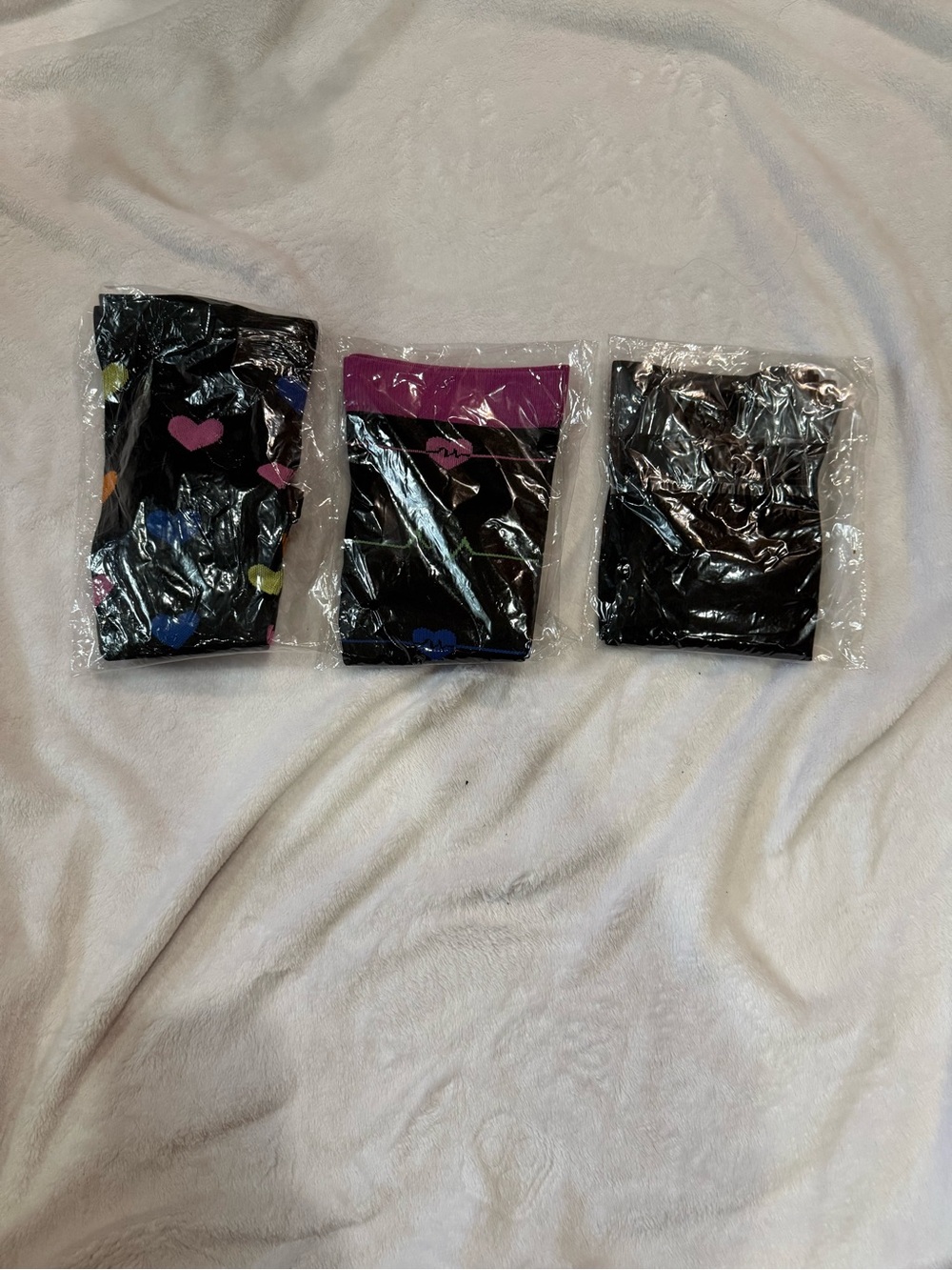 Black Compression Socks with Multicolor Hearts & EKG Stripe - Pack of 3 - Picture 2 of 6